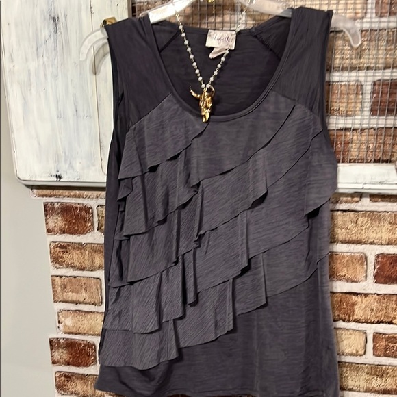 Lavish Tops - Lavish Charcoal Ruffle Tank Top
